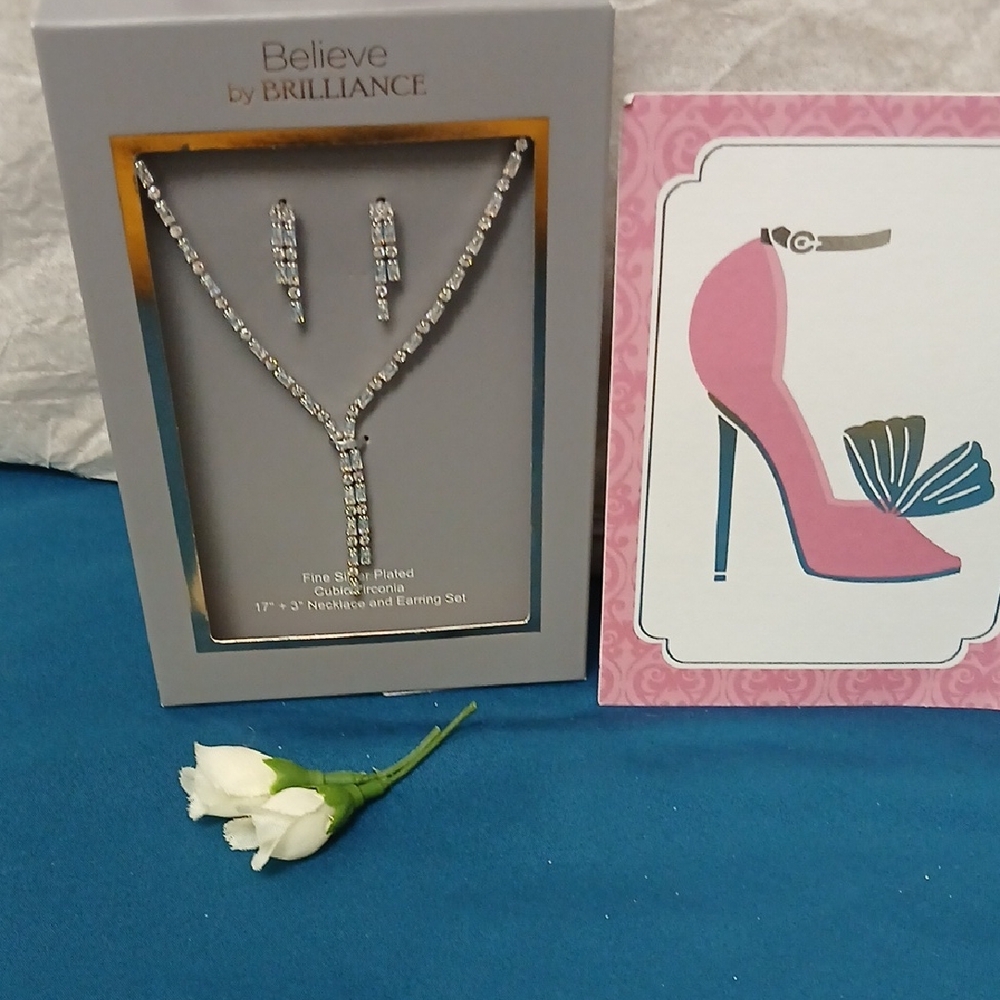Believe by Brilliance Silver Y Necklace and Earring Set NWT in Gift Box